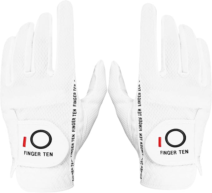 FINGER TEN Premium Rain Grip Men's Golf Gloves 1 Pair, Hot Wet Weather No Sweat by FINGERTENSport