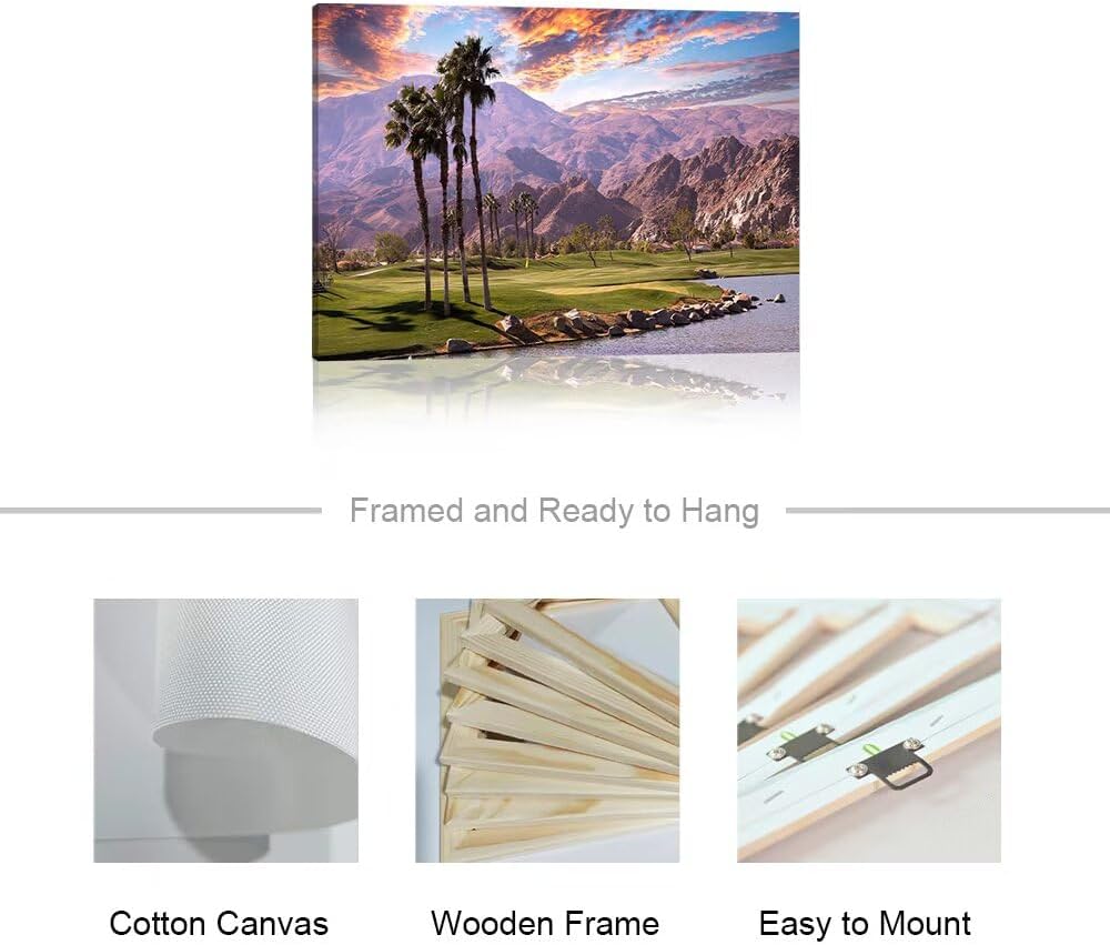 HJY Art USA California Golf Course Wall Art Golf Course Canvas Wall Decor Sunset Landscape Painting Poster for Home Decor Living Room Bedroom Office Club Gym Framed Artwork (12 x 16 inch)