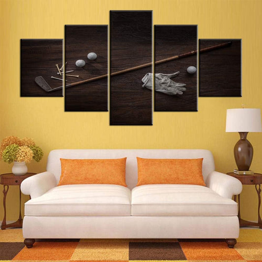 House Decorations Living Room Vintage Golf Club Pictures White Ball Paintings 5 Piece Prints on Canvas Golfing Wall Art Contemporary Artwork Wooden Framed Gallery-Wrapped Ready to Hang(60''Wx32''H)