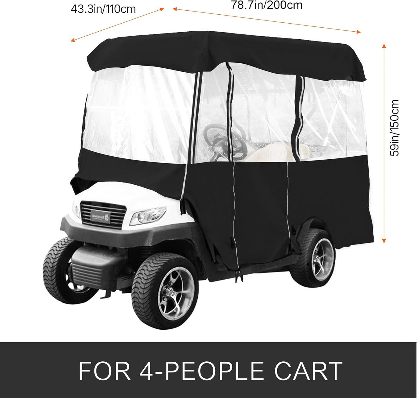 Happybuy Golf Cart Enclosure, 4-Person Golf Cart Cover, 4-Sided Fairway Deluxe, 300D Waterproof Driving Enclosure with Transparent Windows, Fit for EZGO, Club Car, Yamaha Cart