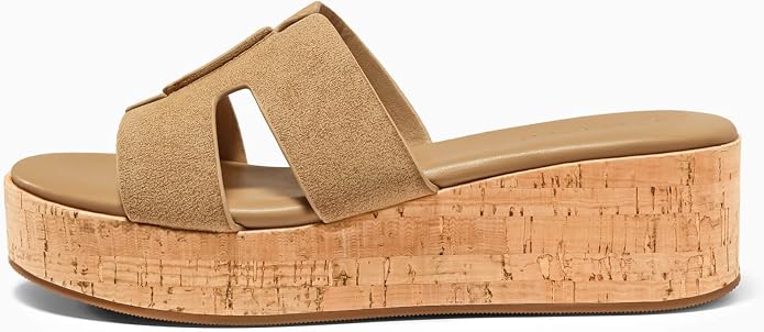 Coutgo Women's Platform Wedge Sandals Open Toe Slip On Slides Cork Heeled - Image 6