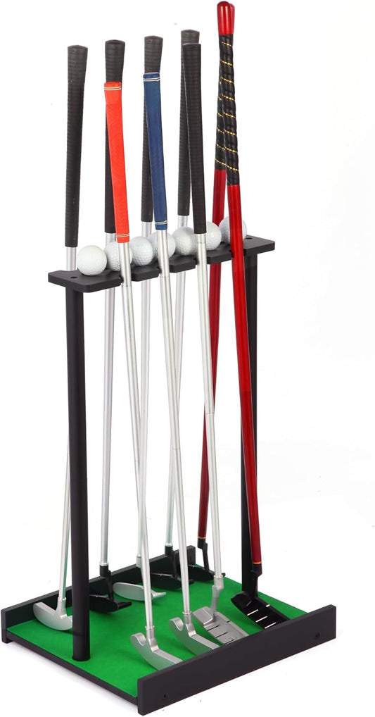 Golf Putter Stand for 9 Clubs & 7 Balls, Solid Wood Golf Club Rack, Golf Club Organizer Floor Stand, Golf Club Holder | Rustic Modern Design for Home, Office, Golf Course Accessories