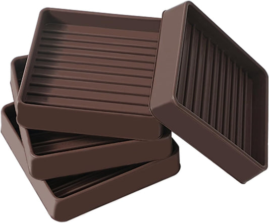 2.5x2.5 Square Rubber Furniture Caster Cups, Anti-Sliding Furniture Pads Bed Stopper Floor Protectors with Grip - Protect Any Flooring