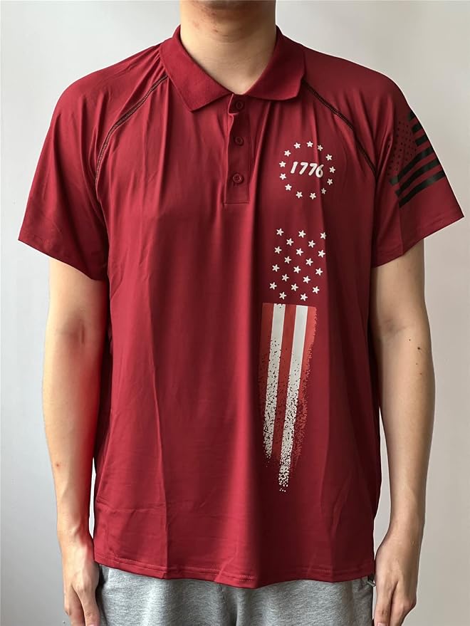 HARGLESMAN Men's 1776 Independence Day American Flag Short Sleeve Polo Golft - Image 2