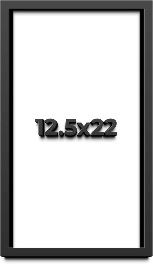 12.5x22 Shadow Box Black Solid Wood Display Frame with White Acid-Free Backing UV Acrylic & Hanging Hardware - with 3/4" Usable Depth