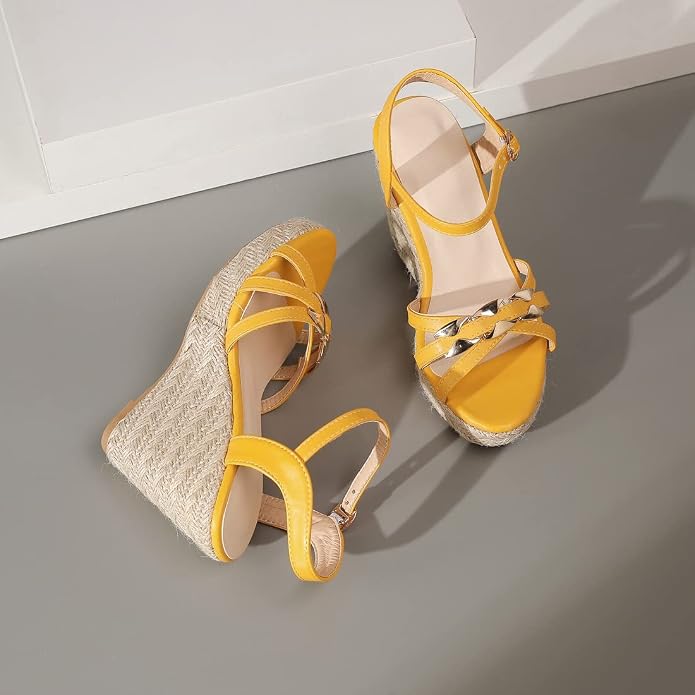 VOKLIN Women's Casual Espadrilles Wedge Sandals Open Toe Ankle Strap Metallic - Image 4