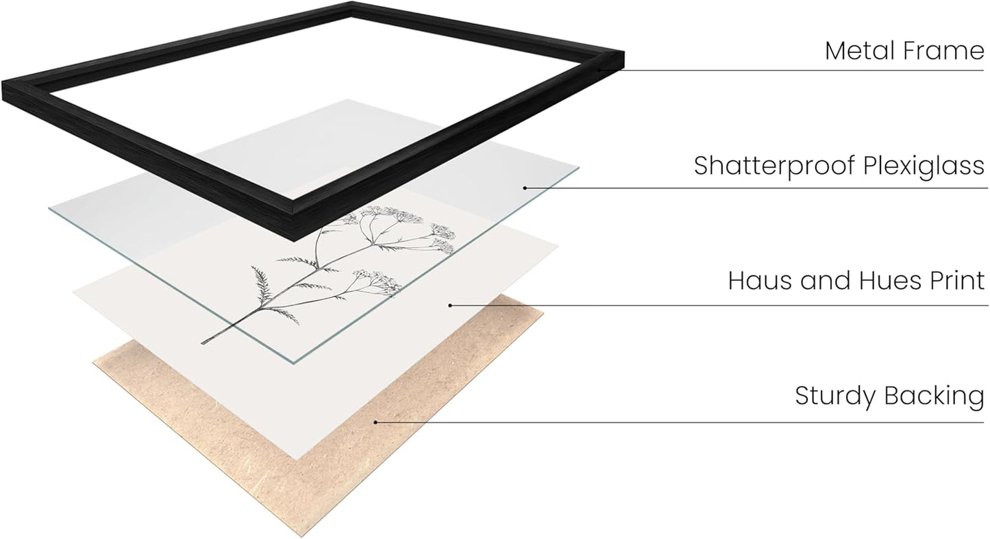 HAUS AND HUES Vintage Botanical Prints - Set of 4 Farmhouse Bedroom Wall Decor, Rustic Art for Bathroom, Farmhouse Decor Pictures for Living Room, Boho Decor (Black Aluminum Frame, 11x14)