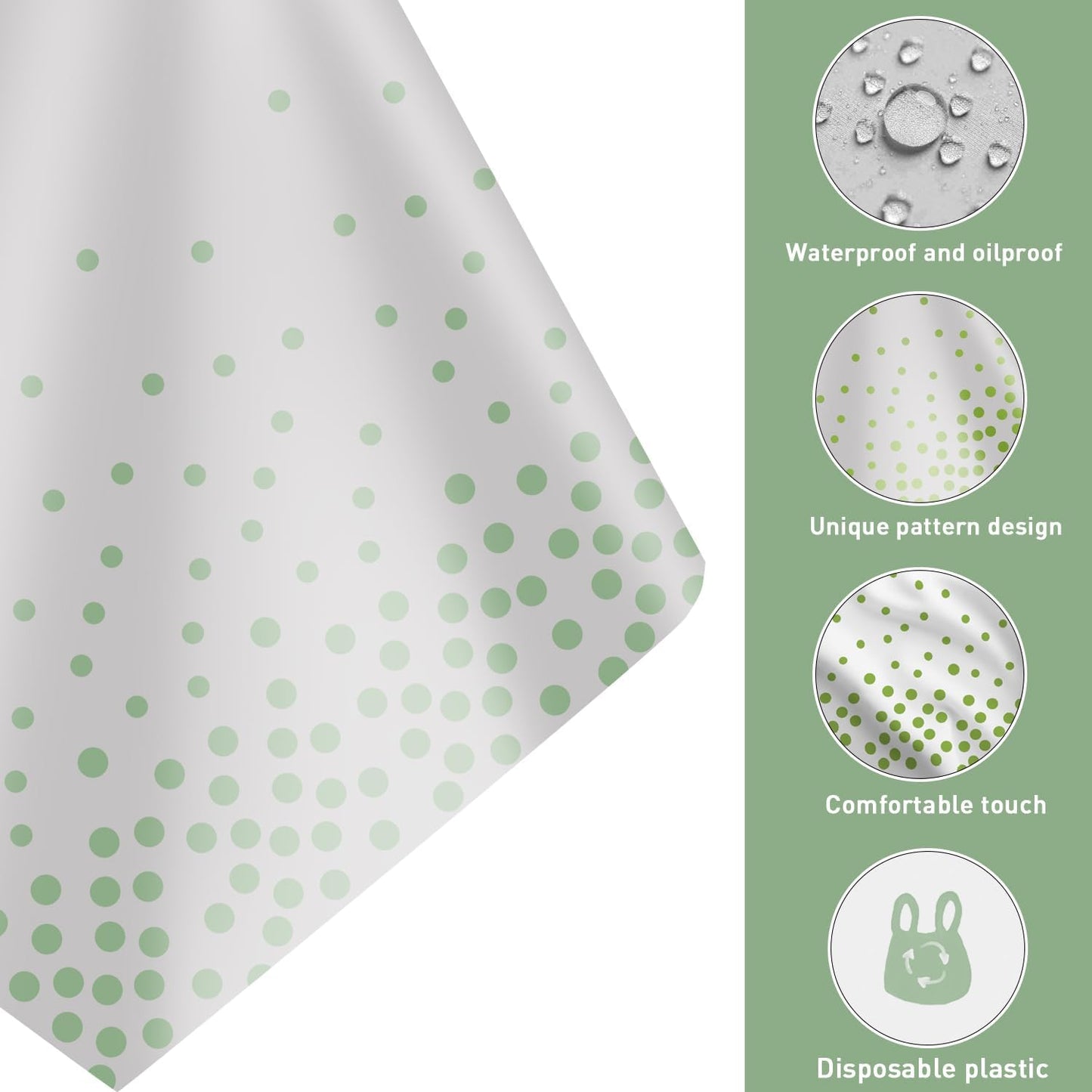 16 Pack 2in1 Disposable Plastic Tablecloths 54" x 108" White and Sage Green Dot Party Table Cloth Rectangle Table Cover for Wedding Birthday Baby Shower Anniversary Christmas New Year Party Decoration