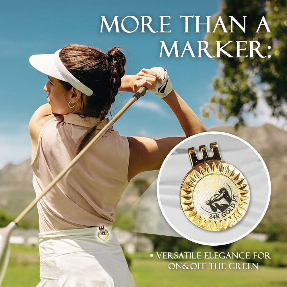 24K Gold Plated Golf Ball Marker with Magnetic Hat Clip - Luxury Golf Gifts for Men, Unique Golf Accessories for Dad, Boss, Husband, Unique Golf Gifts for Men Who Have Everything [ Sunburst ]