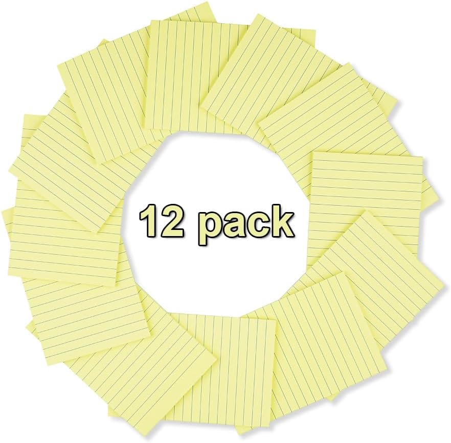 (12 Pads) Sticky Notes 4X6 in Yellow Stickies Super Sticking Power Memo Pads Strong Adhesive