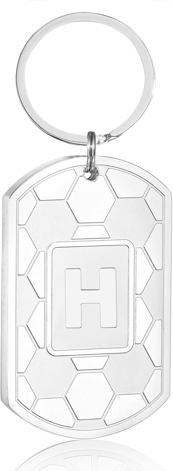 Initial Keychain Gifts for Men,Soccer Dog Tag Mens Keychains for Men Him Dad