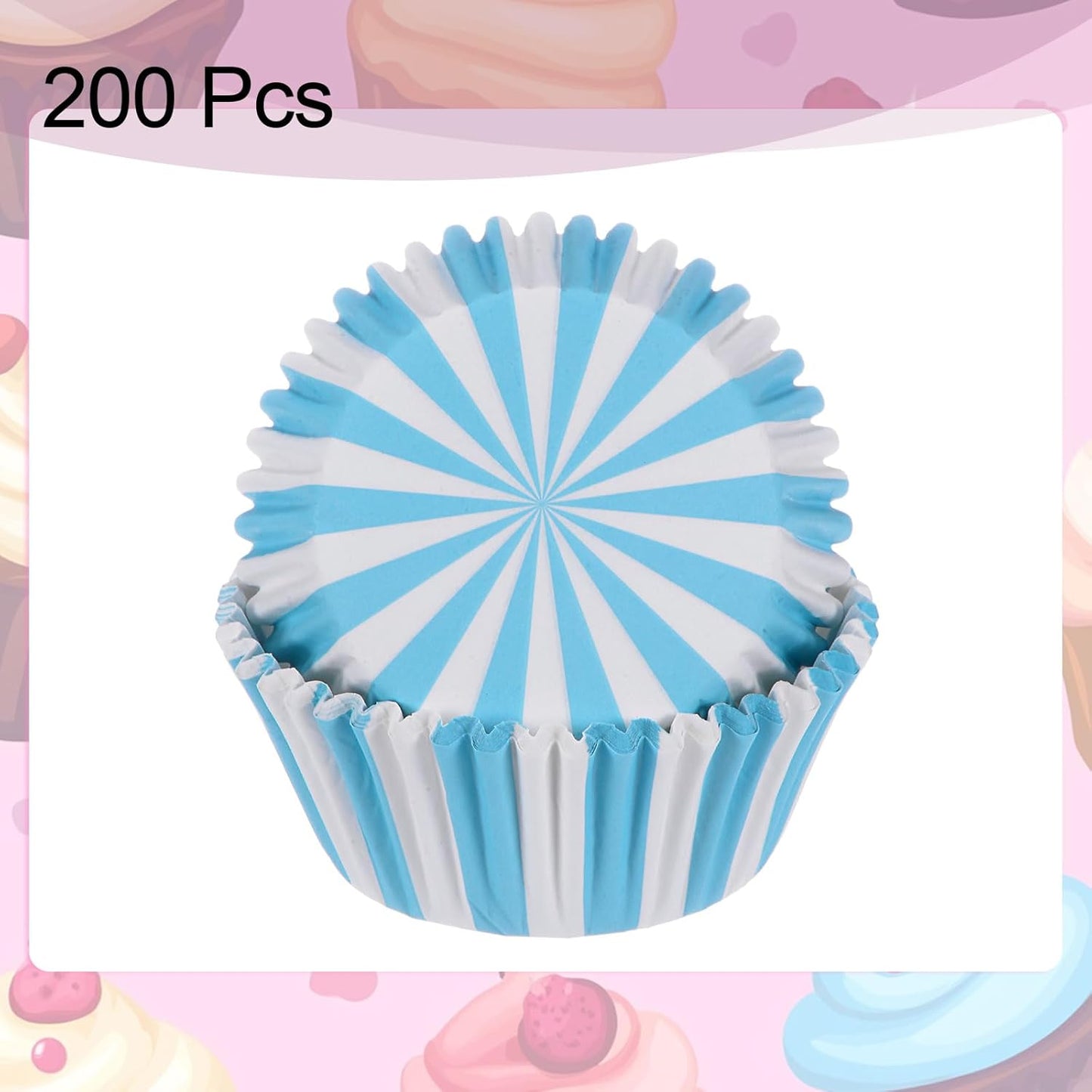 HARFINGTON 200 Count Cupcake Liners Blue Stripe Cupcake Cups Standard Size Muffins Liners Papers Baking Cups Wrappers Greaseproof for Party Wedding Birthday