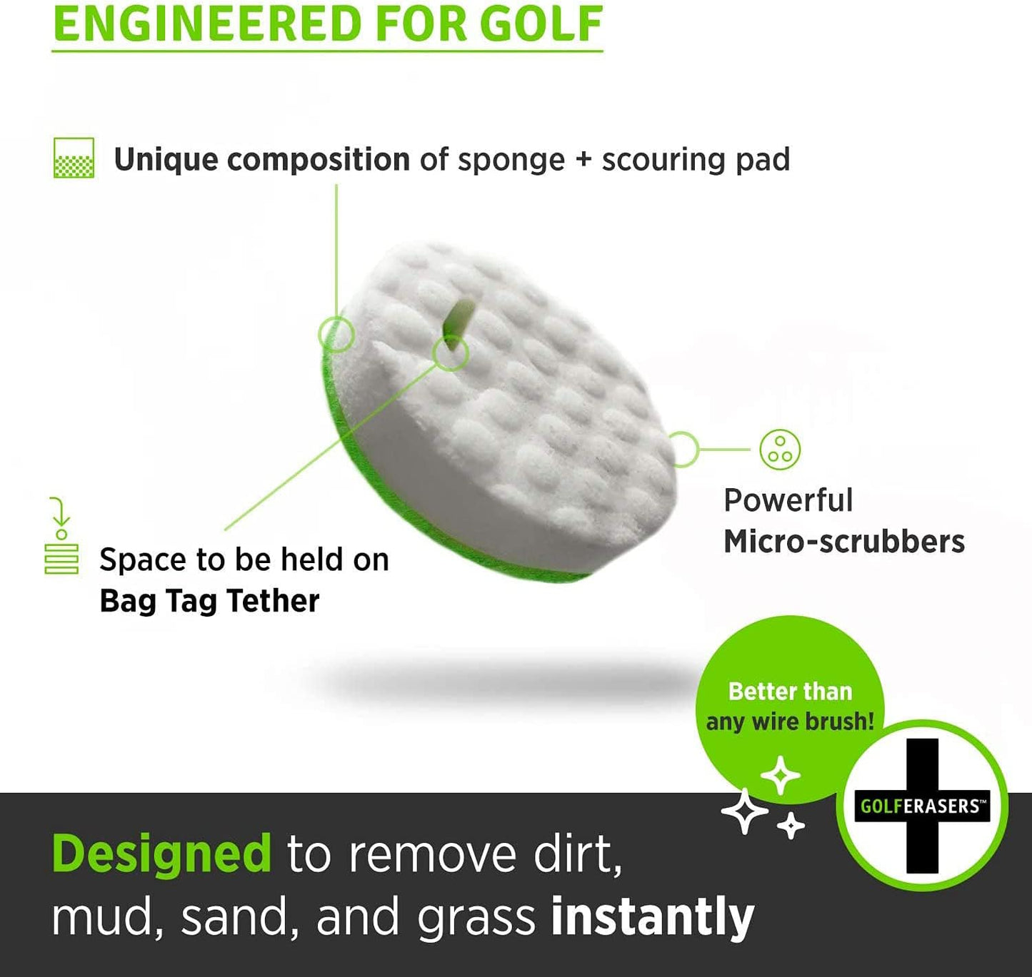 Instant Golf Eraser, Premium Dual-Sided Sponge - Golf Club Cleaner, Golf Ball Cleaner, Golf Club Groove Cleaner 6-Pack with Tether, 12-Pack Refill, Premium Embroidered Golf Towel with Clip