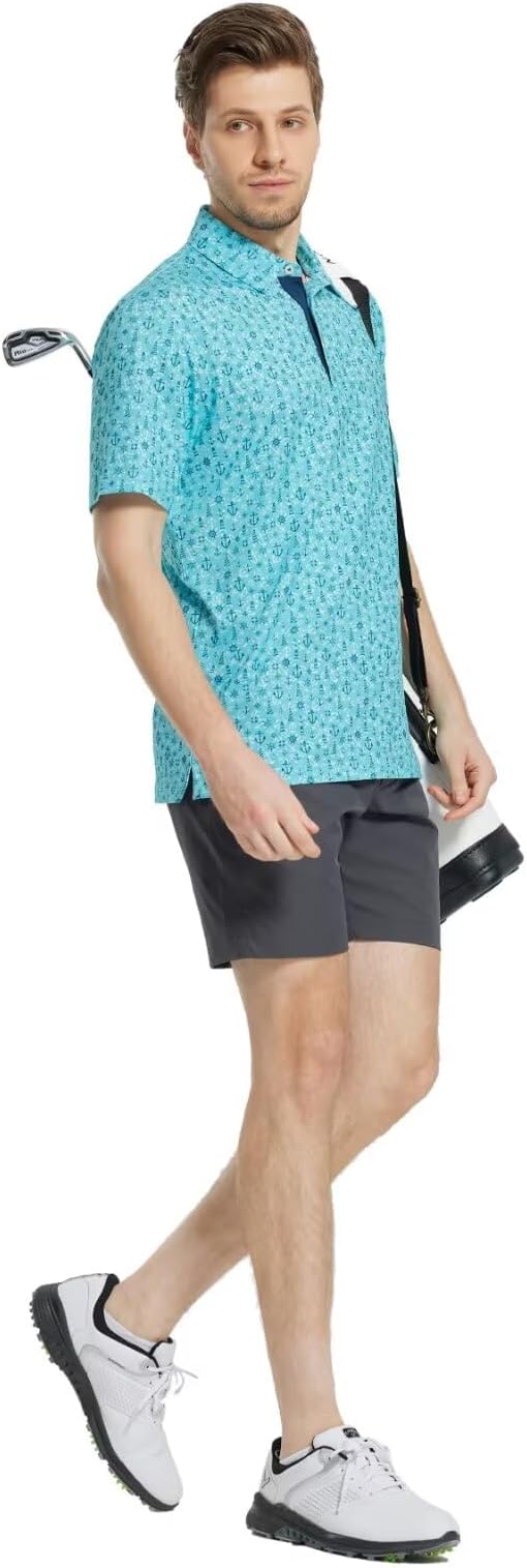 M MAELREG Mens Golf Shirt Short Sleeve Dry Fit Print Moisture Wicking - Image 3