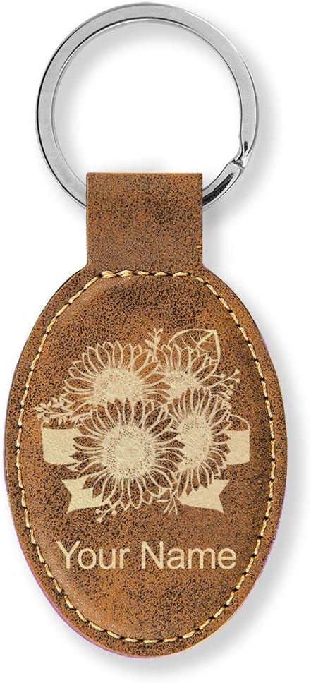 LaserGram Oval Keychain, Sunflowers, Personalized Engraving Included by LaserGramCustomEngravedGifts