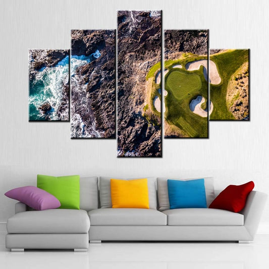 Golf Course Paintings Golfing Sports Pictures for Living Room 5 Piece Canvas Wall Art Premium Quality Artwork Native Gift Modern House Decorations Framed Ready to Hang Posters and Prints(60''Wx40''H)