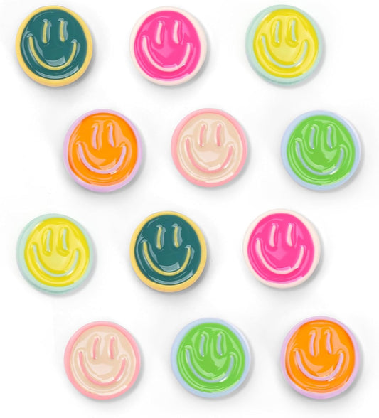 12Pcs Fridge Magnet, Cute Magnets Refrigerator, 6 Colors Resin Smile Face Decorative Magnet, Colorful Cute Magnets for Whiteboard Locker Cabinet for Fridge Classroom Kitchen Office