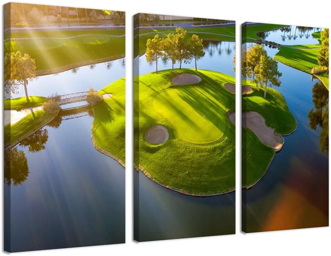 Island Golg Hole in Arizona Golf Course Wall Art for Living Room Bedroom Bathroom Home Decoraitons Golf Course Pictures Posters Framed Artwork Canvas Prints Ready to Hang(14''W x 28''H x3)