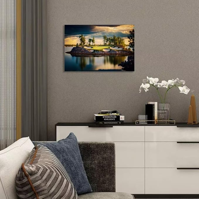 chenchenArt Sunset Landscape Golf Course Wall Art Picture Golf Course Wall Decor - Image 3