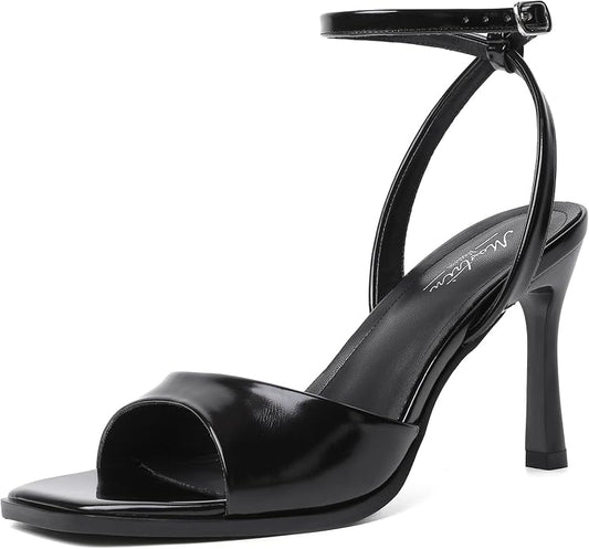 Mostrin Strappy Heels for Women Square Open Toe Lace Up Heeled Sandals Ankle by Mostrin