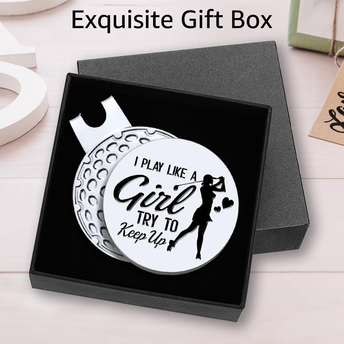 Hafhue I Play Like A Girl Try to Keep Up Golf Ball Marker with Magnetic Hat Clip, Funny Golf Accessories and Golf Gifts for Women Her Wife Daughter, Birthday for Golfer Golf Lovers
