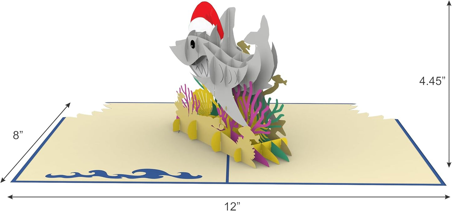 iGifts And Cards Santa Jaws: Ho-Ho-Holy Shark - 6"X8" 3D Pop-Up Christmas Card with Matching Notecard and Envelope, Fun & Festive Holiday Greeting, Hilarious Shark Lovers Gift, Unique Xmas Present