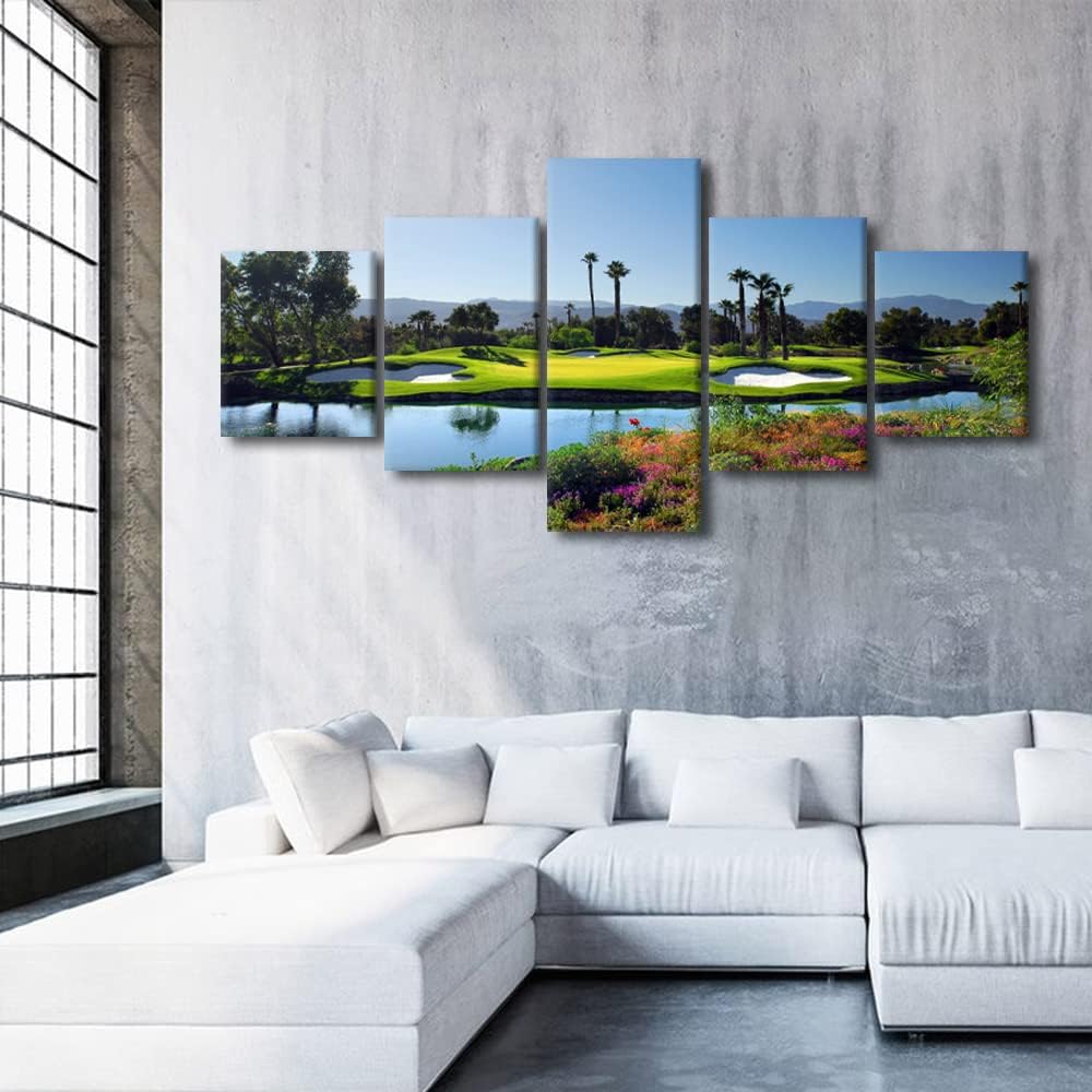 Indian Wells Golf Resort Wall Art Pictures Golf Course Wall Decor Office Decorations Paintings Multi Panel Wall Art USA Artwork Home Decor for Living Room Giclee Framed Ready to Hang - 50"W x 24"H