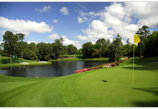 Golf Course Backdrop - Woodland Green Grass Lawn Flag Lake Sports Backgrounds for Photography, Party Decorations, Birthday Banner, Photo Studio Props - 9x6ft