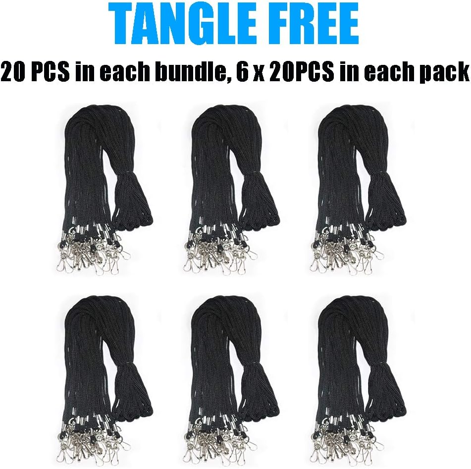 120 Pcs Black Lanyards Premium Bulk Lanyards Round 36" with Swivel J Hook for ID Name Badge Holder, VIP, School, Kids, Coach, Conference, Festival and Hang Keys