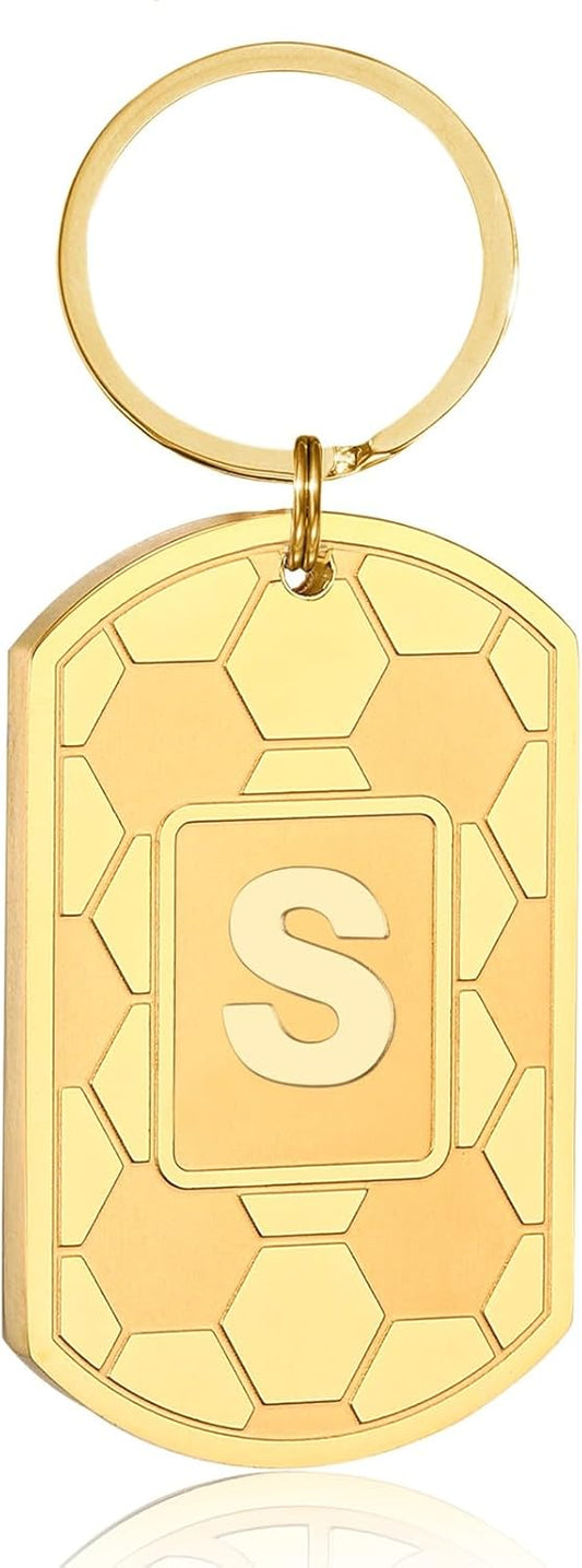 Initial Keychain Gifts for Men,Soccer Dog Tag Mens Keychains for Men Him Dad