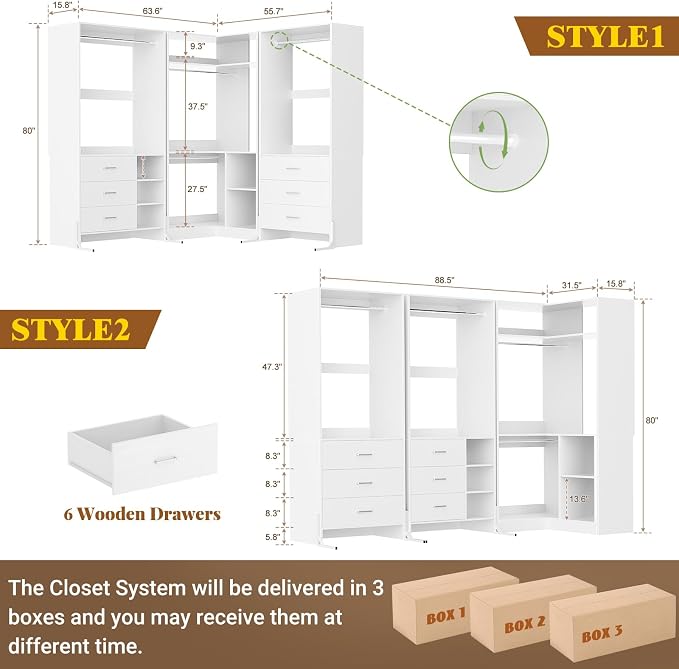 Aheaplus Closet System with 3 Sets, 86.8" Closet Organizer System with 6 - Image 2