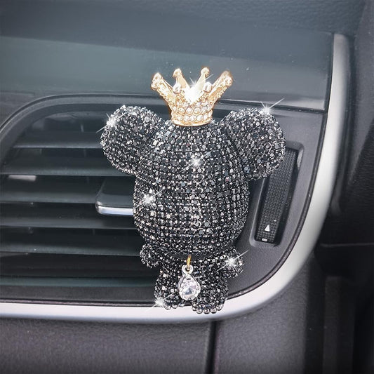 Handmade Bling Rhinestone Bear Car Air Freshener Cute Ornaments Car Vent Clips Accessories Perfume Clip Aromatherapy Diffuser Fragrance Cotton Pad Car Interior Decoratio Women Girl (Black)