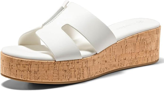 Coutgo Women's Platform Wedge Sandals Open Toe Slip On Slides Cork Heeled by Coutgo