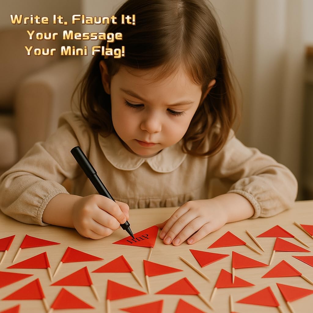 100 PCS Solid Red Toothpick Flags - Mini Plain Red Triangle Sticks with Writable Surface, Golf Cupcake Toppers Sticks Blank Flag Fruit Cheese Markers for DIY Decorations & Custom Labeling