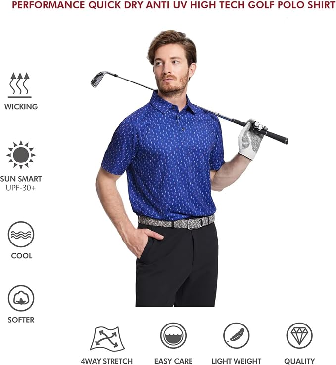 Golf Shirts for Men Dry Fit Short Sleeve Print Performance Moisture Wicking - Image 5