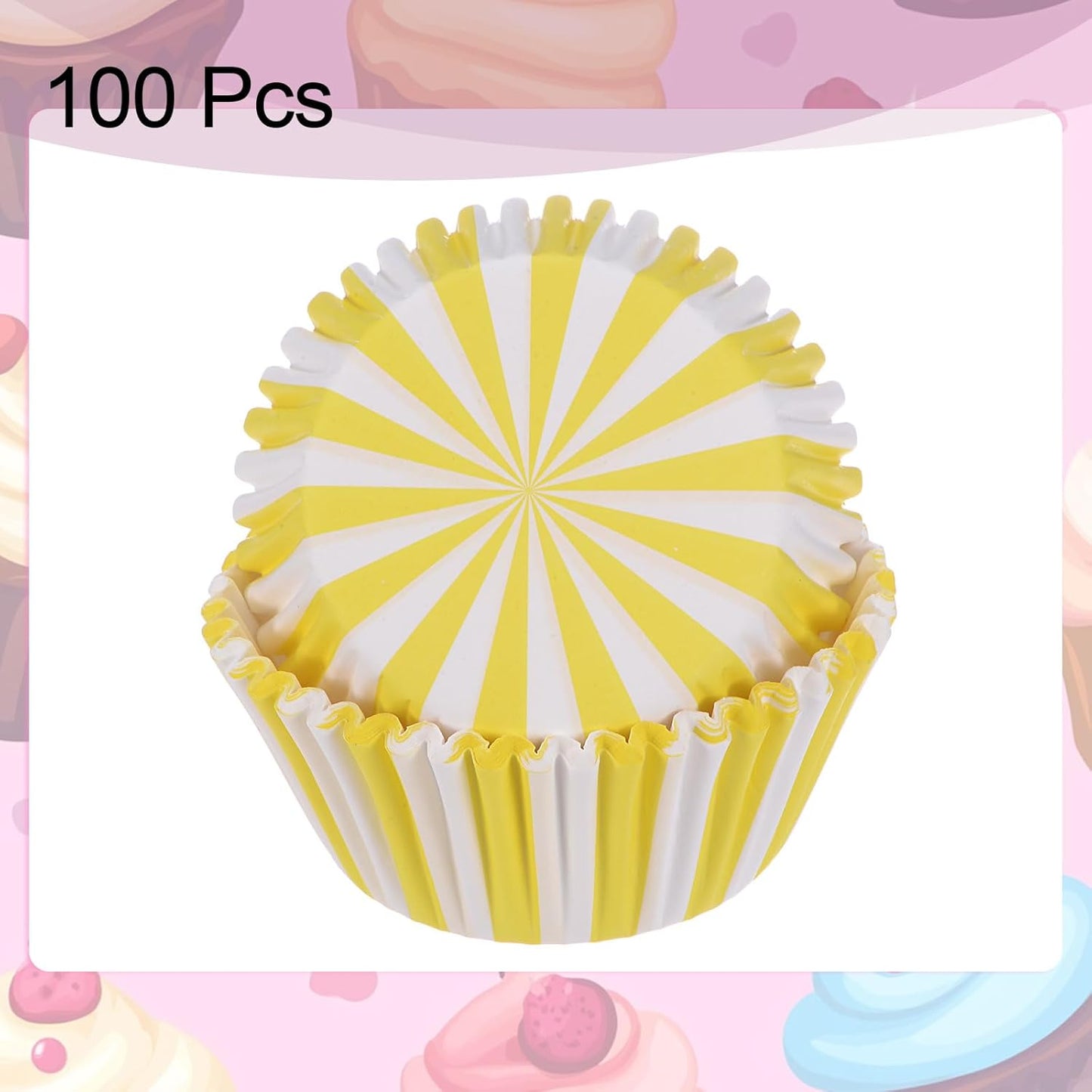 HARFINGTON 100 Count Cupcake Liners Yellow Stripe Cupcake Cups Standard Size Muffins Liners Papers Baking Cups Wrappers Greaseproof for Party Wedding Birthday