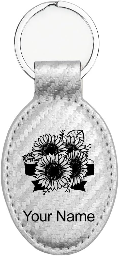 LaserGram Oval Keychain, Sunflowers, Personalized Engraving Included by LaserGramCustomEngravedGifts