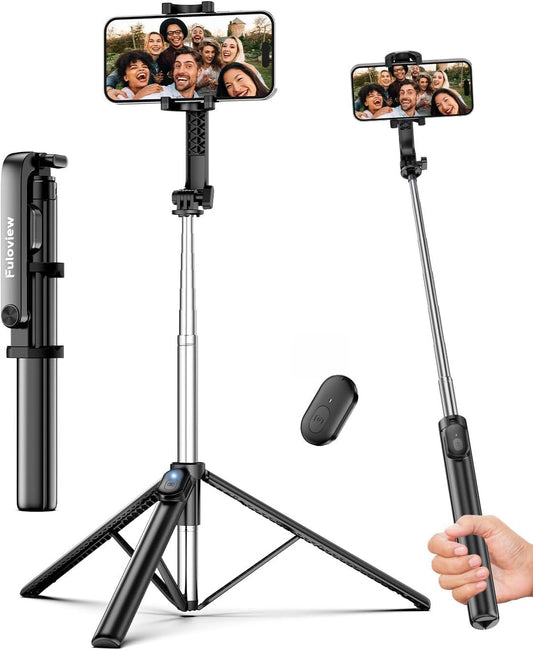 67‘’ Selfie Stick Travel Tripod, Extendable Tripod for iPhone with Wireless Remote Control and Phone Holder, iPhone Stand for Photograph, Compatible with All Cell Phones, Black