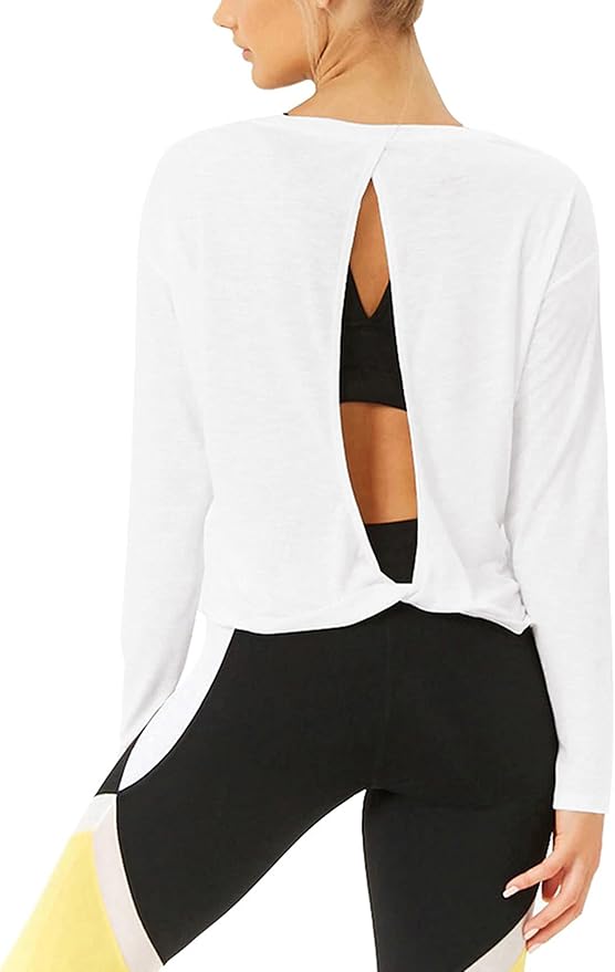 Bestisun Long Sleeve Workout Shirts Yoga Dance Tops Open Back Athletic Clothes by Bestisun