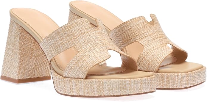 Monrovia Womens Sandals Heels for Women Slide On Block Chunky Platform High - Image 3