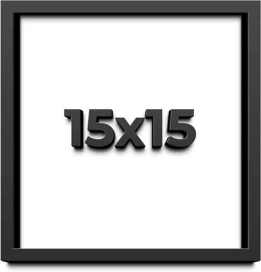 15x15 Shadow Box Black Solid Wood Display Frame with White Acid-Free Backing UV Acrylic & Hanging Hardware - with 3/4" Usable Depth