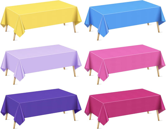 6 Pcs Pink & Purple & Blue Series Rectangle Tablecloth, 54x72" Solid Color Waterproof & Spillproof Disposable Plastic Table Cover, Durable Party Tablecloth for Dining, Buffet, Picnic, Outdoor Events