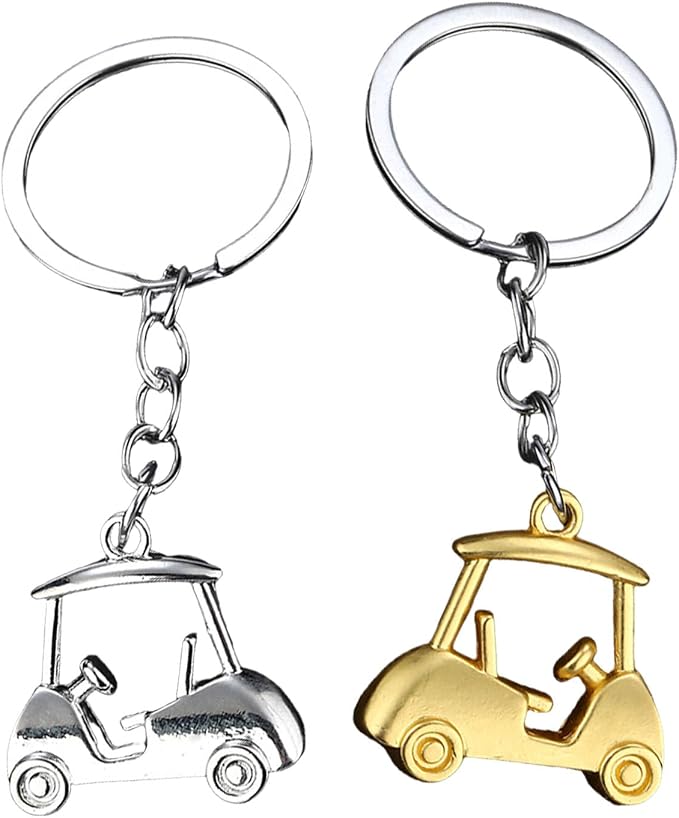 Pack Of 2 Zincs Alloy Realistic Golf Cart Keychains Golf Themed Holder - Image 9