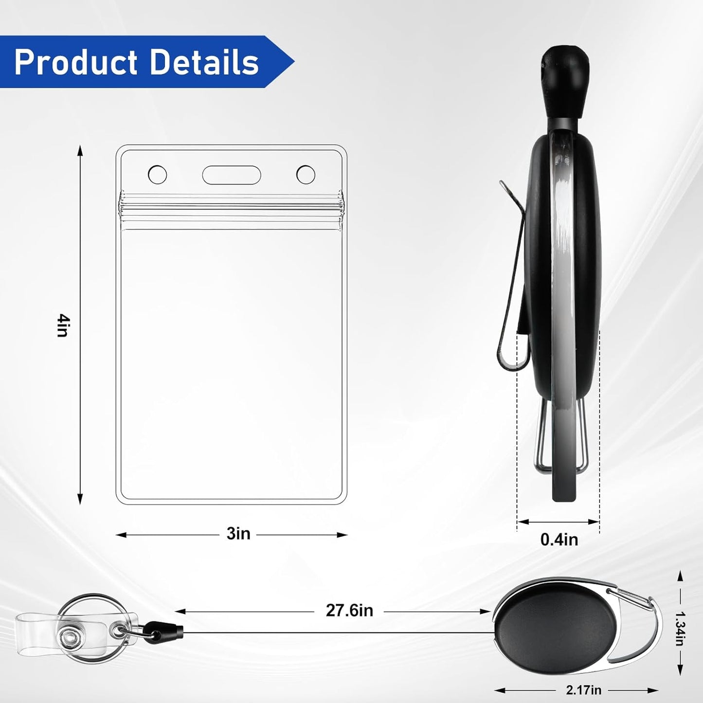 10 Pack Heavy Duty Retractable Badge Reel with Waterproof Vertical Name Badge ID Card Holders and Key Ring for Card Keychain Badge Holder