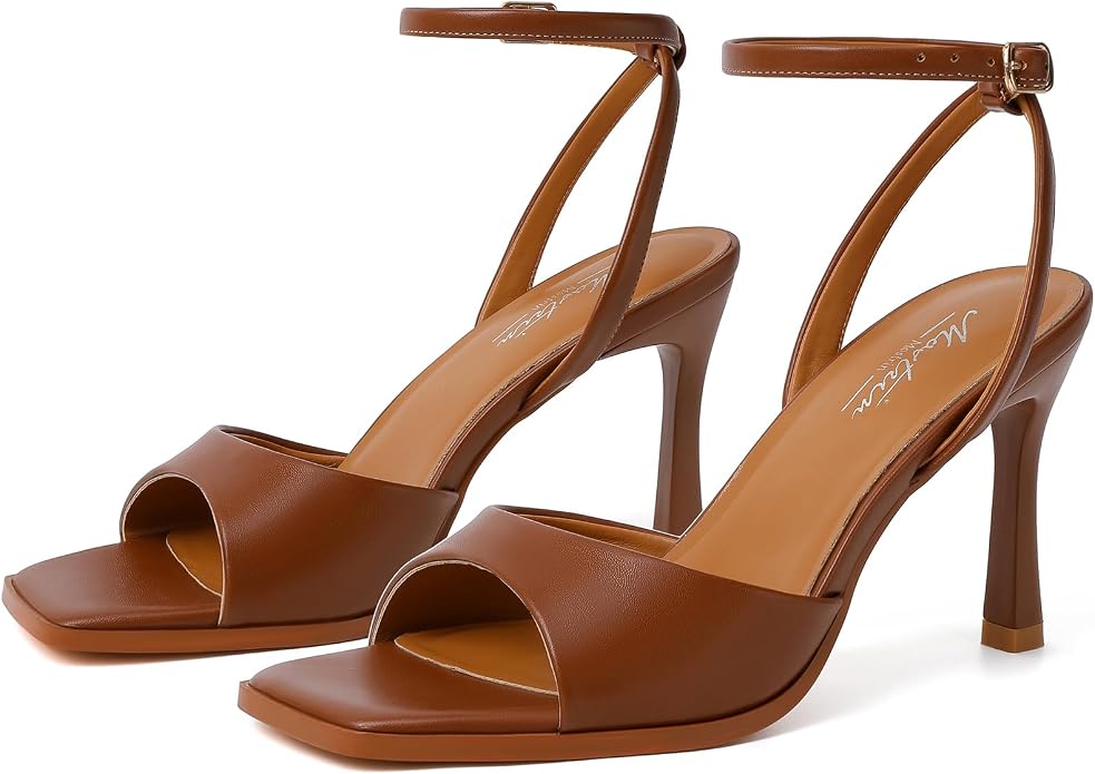 Mostrin Strappy Heels for Women Square Open Toe Lace Up Heeled Sandals Ankle - Image 8