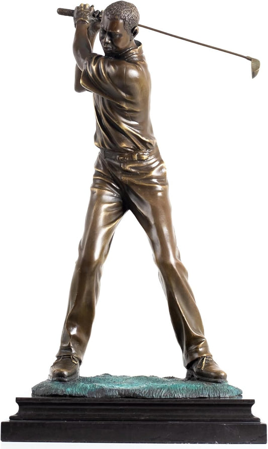 21.2'' Modern Golfer Bronze Sculpture, Bronze Golf Man Figurine Statue Ornament with Marble Base Crafts for Home Office Decor Collection Gift