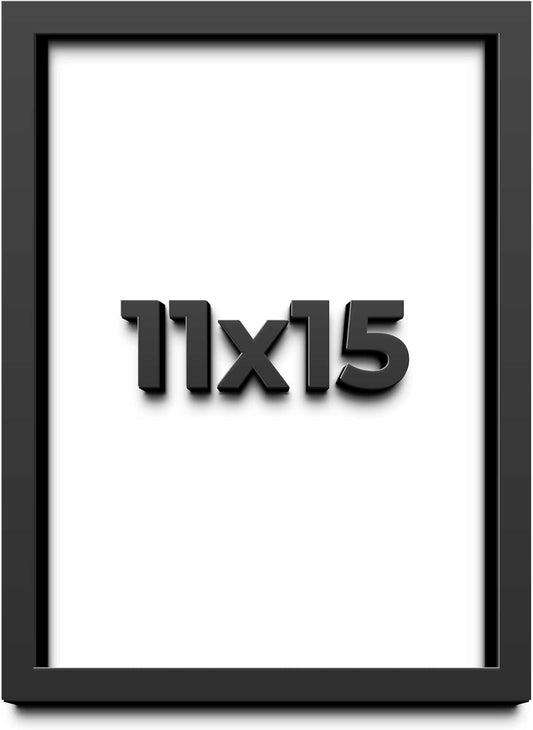 11x15 Shadow Box Black Solid Wood Display Frame with White Acid-Free Backing UV Acrylic & Hanging Hardware - with 3/4" Usable Depth