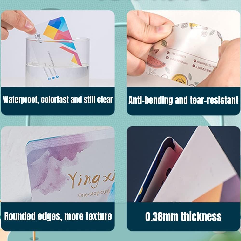 1000Pcs Custom Business Cards PVC Waterproof Add Photo/Text/Logo Print Your Own Business Cards Personalized Double-sided Printed Glossy Matte Frosted 0.38mm Thicknes