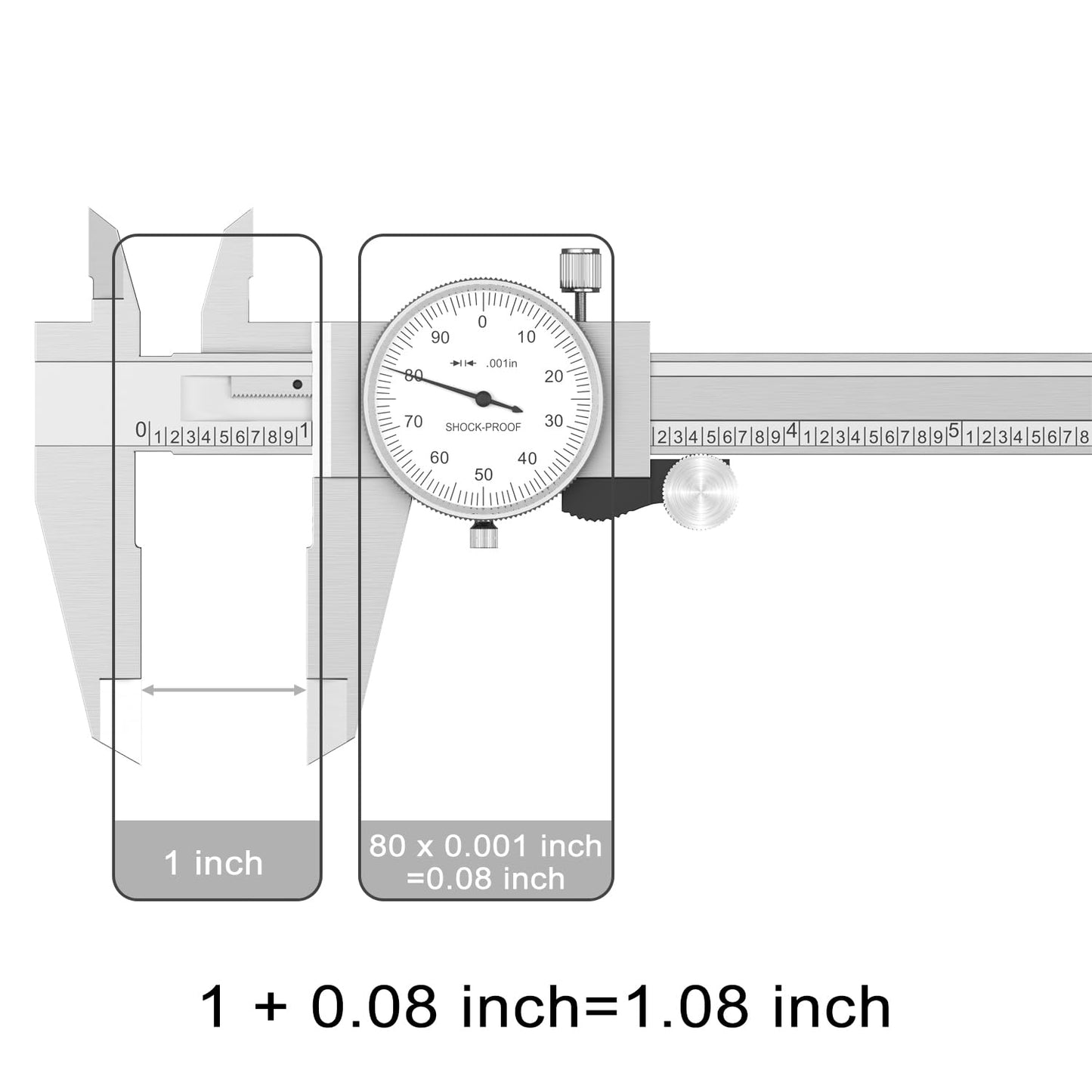 HDLNKAK Dial Caliper Shockproof Dial Caliper Precision Caliper with Watch 0-9" Range, 0.001” Resolution 6 Inch with 0.001" Precision Calipers 4-Way Measurement with Plastic Case