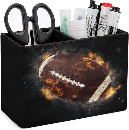 Pen Holder, Pencil Holder for Desk Organizer, America Football Fire PU Leather by Quteprint